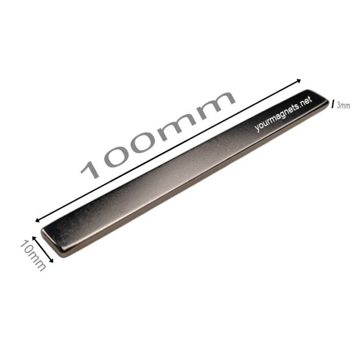 Neodymium Blockmagnet, 100mm x 10mm x 3mm, N45