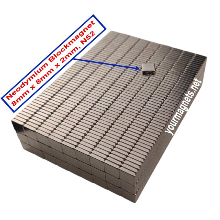 Neodymium Blockmagnet, 8mm x 8mm x 2mm, N52