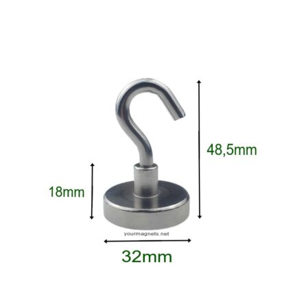 Neodymium hook magnet Ø32mm, holds approx. 30 kg
