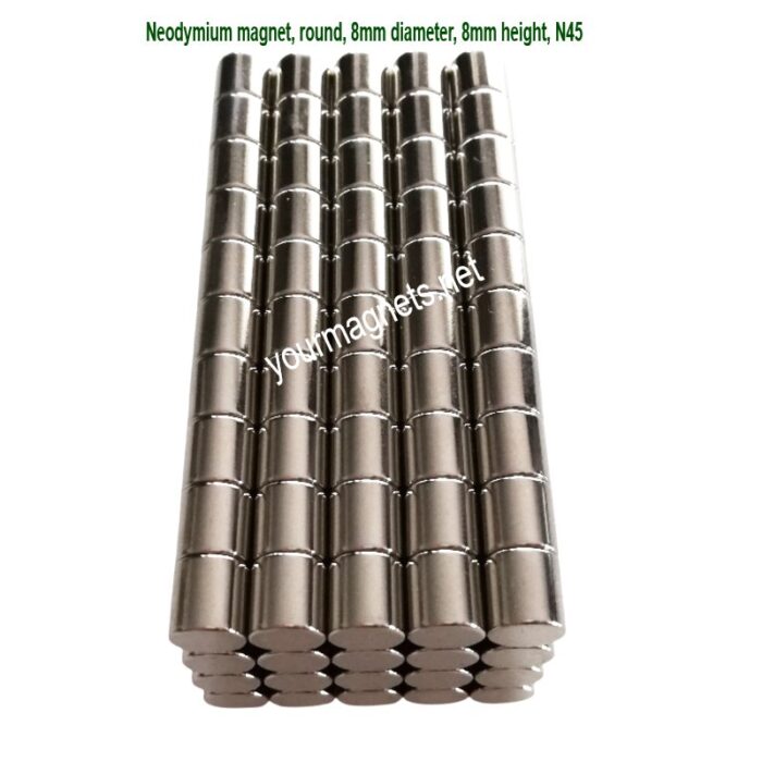 Neodymium magnet, round, 8mm diameter, 8mm height, N45
