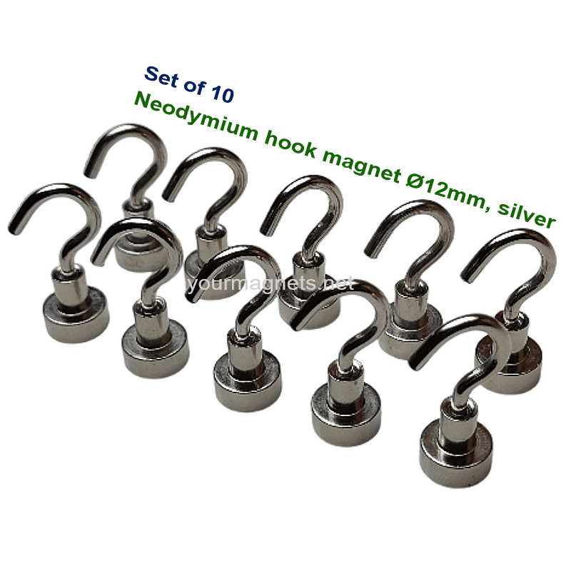 Neodymium hook magnet Ø12mm Silver (3 kg Pull Force, 10-Pack) Neodymium hook magnet Ø12mm Silver (3 kg Pull Force, 10-Pack)