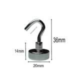 Neodymium hook magnet Ø20mm silver, holds approx. 12 kg
