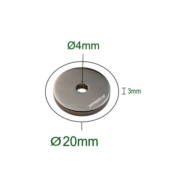 Neodym ring magnet Ø20mm x 3mm x Ø4mm Hole, N35