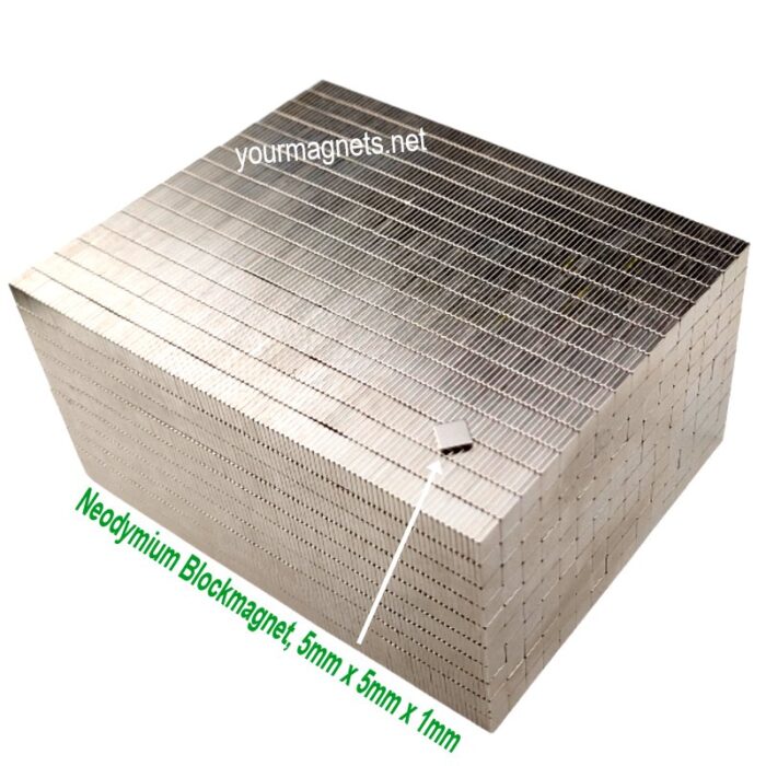 Neodymium Blockmagnet, 5mm x 5mm x 1mm, N52