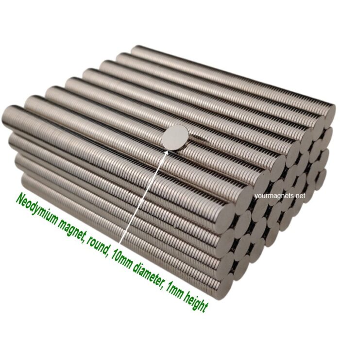 Neodymium magnet, round, 10mm diameter, 1mm height, N52