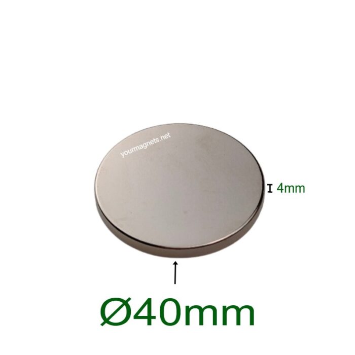 Neodymium magnet, round, 40mm diameter, 4mm height, N45