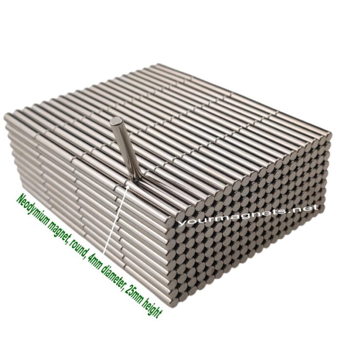 Neodymium magnet, round, 4mm diameter, 25mm height, N52