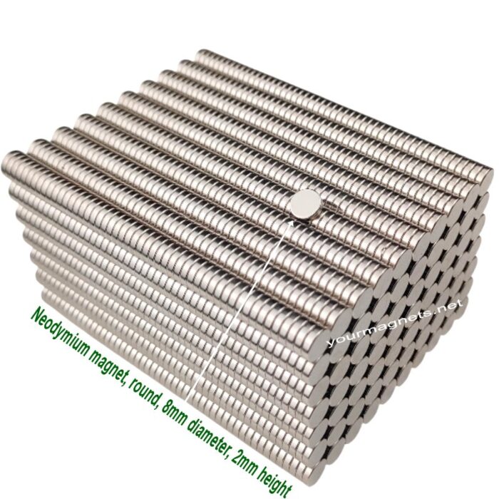 Neodymium magnet, round, 8mm diameter, 2mm height, N35