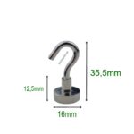 Neodymium hook magnet Ø16mm, holds approx. 6 kg