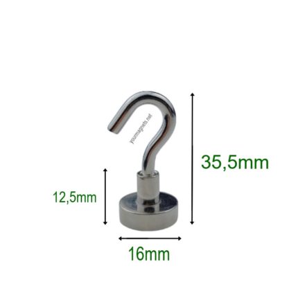 Neodymium hook magnet Ø16mm, holds approx. 6 kg