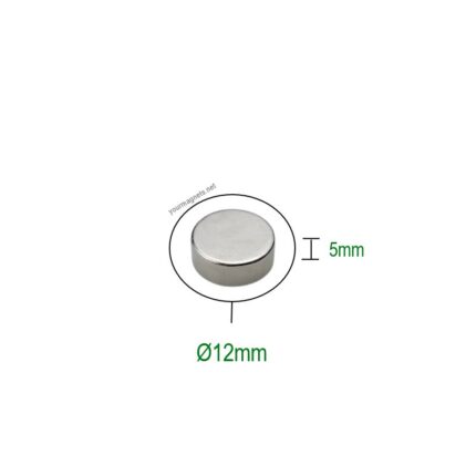 Neodymium magnet, round, 12mm diameter, 5mm height, N45