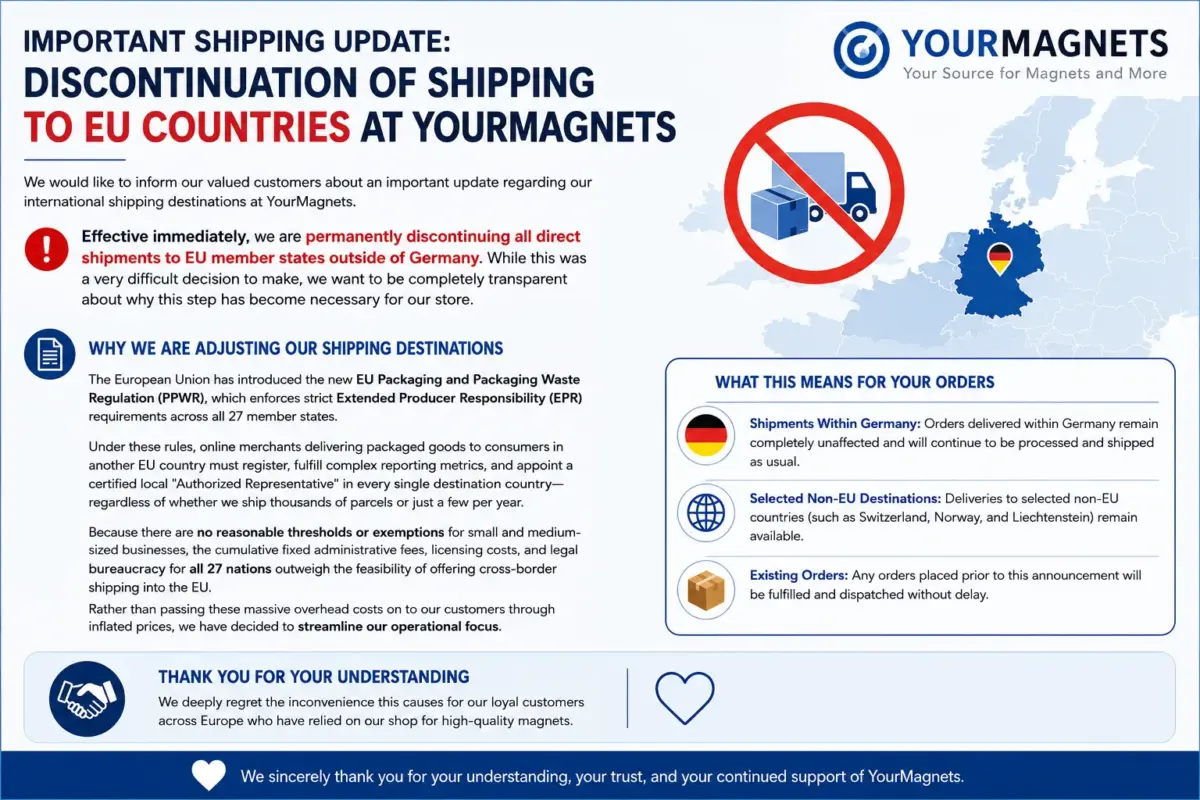 Important Shipping Update: Discontinuation of Shipping to EU Countries at YourMagnets