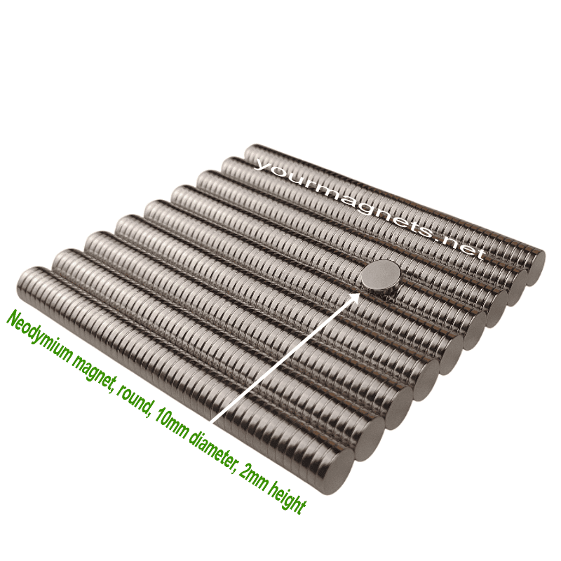 Neodymium magnet, round, 10mm diameter, 2mm height, N35