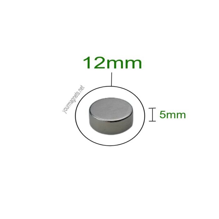 Neodymium magnet, round, 12mm diameter, 5mm height, N35