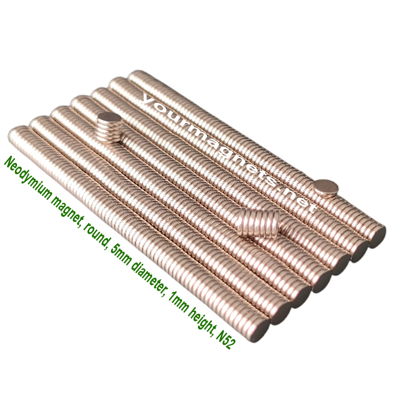 Neodymium magnet, round, 5mm diameter, 1mm height, N52