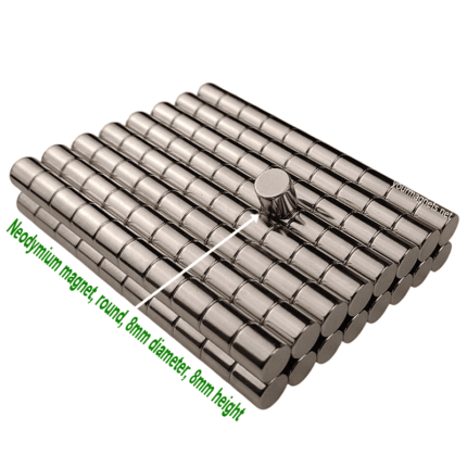 Neodymium magnet, round, 8mm diameter, 8mm height, N35