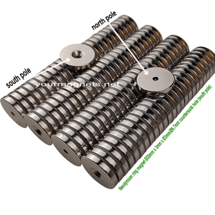 Neodymium ring magnet Ø20mm x 3mm x Ø3mm/Ø6.7mm countersunk hole (south pole), N45