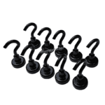 10x Neodymium hook magnet Ø16mm black, holds approx. 6 kg