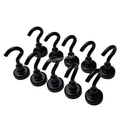 10x Neodymium hook magnet Ø16mm black, holds approx. 6 kg