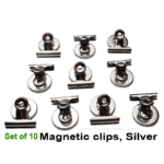 Set of 10 Magnetic Clips, 30 mm, Silver, Ferrite-Magnet Core