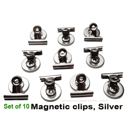 Set of 10 Magnetic Clips, 30 mm, Silver, Ferrite-Magnet Core