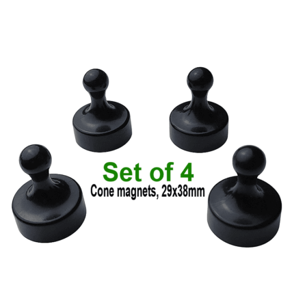 Cone Magnets Ø29×38 mm, Black, with Neodymium Core – Set of 4
