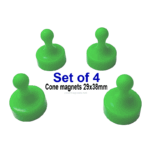 Cone Magnets Ø29×38 mm, Green, with Neodymium Core – Set of 4
