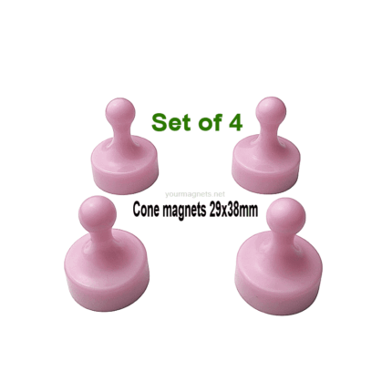 Cone Magnets Ø29×38 mm, Pink, with Neodymium Core – Set of 4