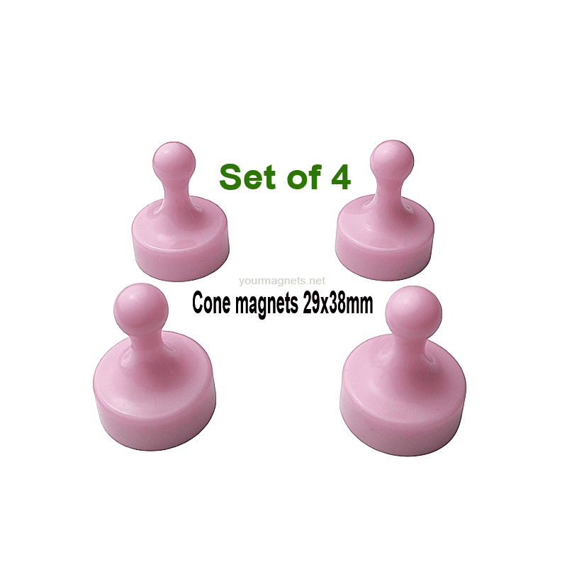 Cone Magnets Ø29×38 mm, Pink, with Neodymium Core – Set of 4