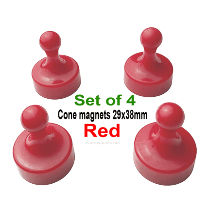 Cone Magnets Ø29×38 mm, Red, with Neodymium Core – Set of 4