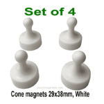 Cone Magnets Ø29×38 mm, White, with Neodymium Core – Set of 4